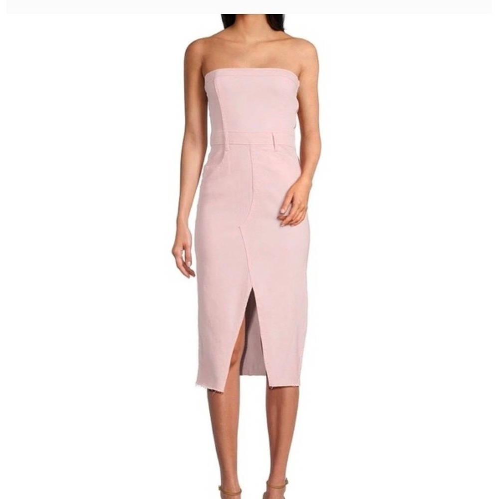 GB Gianni Bini XS Strapless Denim Midi Jean Dress Baby Pink Slit Front NWT L789